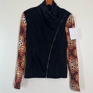 *NWT* One Teaspoon Asymmetrical Black Jacket with Leopard Print Sleeves